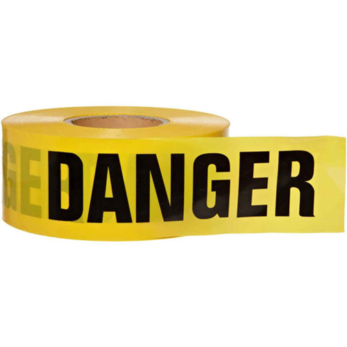Barricade Tape, Thickness, 3 mils, Length, 200', Width, 3", Colour, Black on Yellow, Legend, Danger
