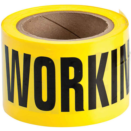 Barricade Tape, Thickness, 3 mils, Length, 200', Width, 3", Colour, Black on Yellow, Legend, Caution Men Working