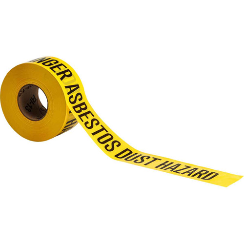 Barricade Tape, Thickness, 3 mils, Length, 200', Width, 3", Colour, Black on Yellow, Legend, Danger Abestos Dust Hazard