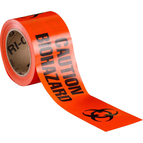 Barricade Tape, Thickness, 3 mils, Length, 200', Width, 3", Colour, Black on Orange, Legend, Caution Biohazard