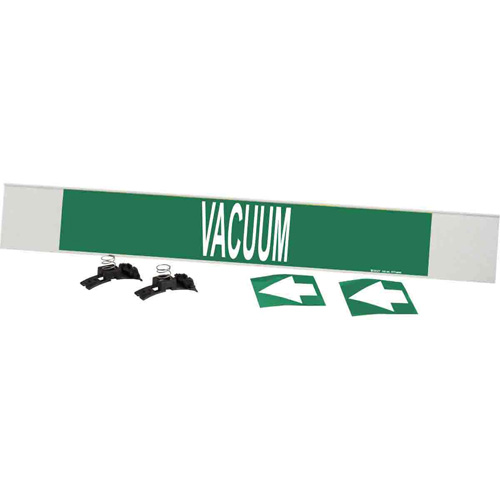 "Vacuum" Pipe Marker, Material, Plastic, Colour, White on Green, Pipe Diameter, 8" - 20", Label Height, 4"
