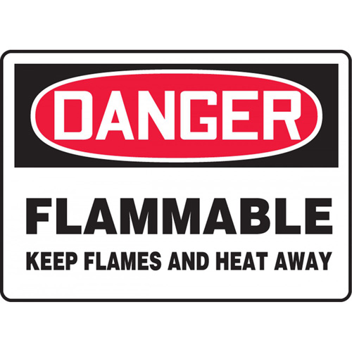 "Flammable" Sign, Material, Aluminum, Height, 7", Width, 10", Display Type, Bolt-On, Legend, Danger; Flammable Keep Flames And Heat Away