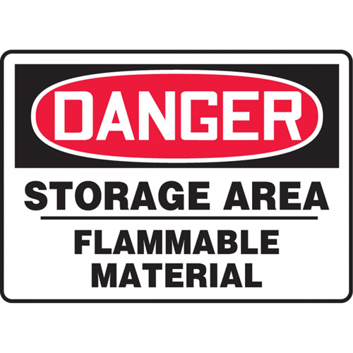 "Storage Area Flammable Material" Sign, Material, Vinyl, Height, 10", Width, 14", Display Type, Adhesive, Legend, Danger; Storage Area Flammable Material