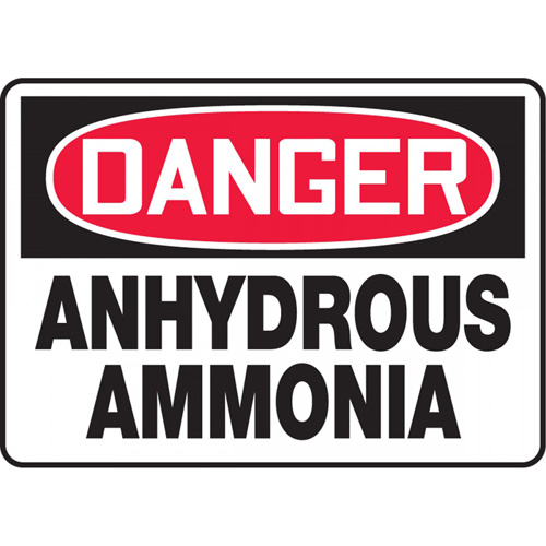 "Anhydrous Ammonia" Sign, Material, Vinyl, Height, 10", Width, 14", Display Type, Adhesive, Legend, Danger; Anhydrous Ammonia