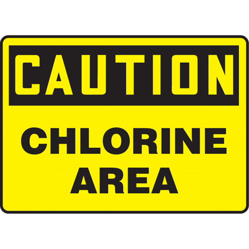 "Chlorine Area" Sign, Material, Plastic, Height, 10", Width, 14", Display Type, Bolt-On, Legend, Caution; Chlorine Area