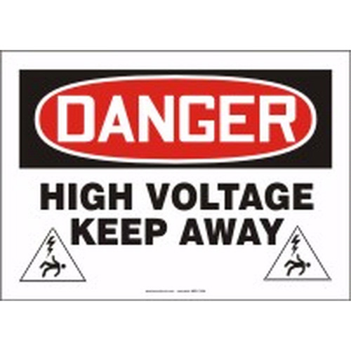 "High Voltage" Sign, Material, Aluminum, Height, 7", Width, 10", Display Type, Bolt-On, Legend, Danger; High Voltage Keep Away w/Pictogram