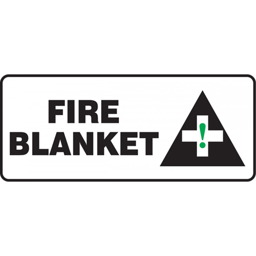 "Fire Blanket" Sign, Material, Plastic, Height, 7", Width, 17", Display Type, Bolt-On, Legend, Fire Blanket w/Pictogram