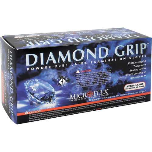 Diamond Grip? Examination Gloves, Size, X-Small, Material, Latex, Length, 9.5", Thickness, 8 mils