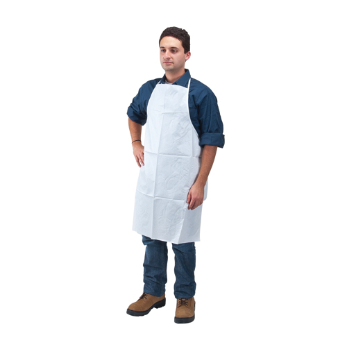 Microporous Protective Clothing, Material, Microporous, Length, 36", Width, 28", Colour, White, Style, Aprons, Qty/Case, 100