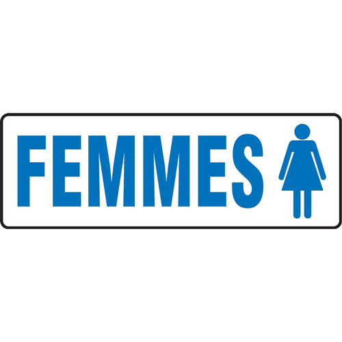 "Femmes" Sign, Material, Aluminum, Height, 4", Width, 12", Display Type, Bolt-On, Legend, Femmes w/Pictogram