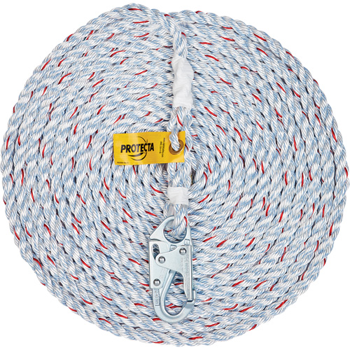 Rope Lifeline with Snap Hook, Material, Polyester/Polypropylene, Length, 75'