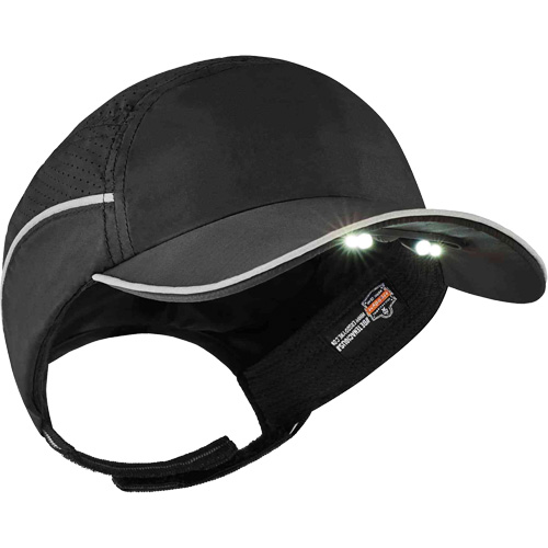 Skullerz? 8965 Lightweight Bump Cap Hat with LED Lighting, Suspension Type, None, Colour, Black, Brim Style, Long, Insert Material, High-density polyethylene