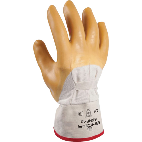Wrinkle Finish Coated Glove, Size, Large/10, Gauge, Non-Knit, Shell Material, Cotton, Coating, Rubber Latex, Colour, White with Yellow Coating, Standard(s) Met, Category II ANSI / ISEA 105-2016