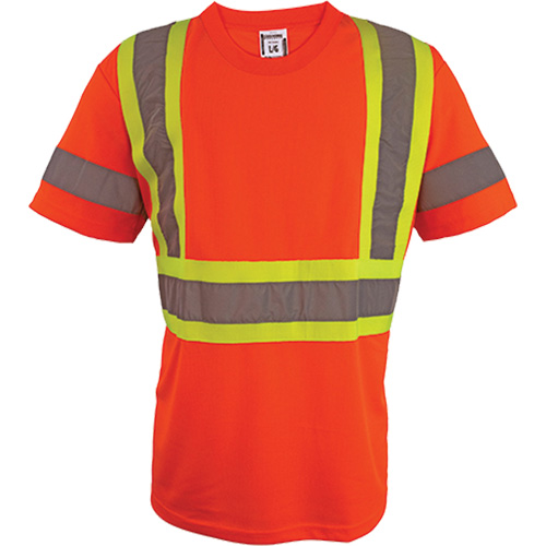 Short Sleeve Safety T-Shirt, Background Colour, High Visibility Orange, Reflective Stripe Colour, Silver/Yellow, Size, X-Large, Material, Polyester