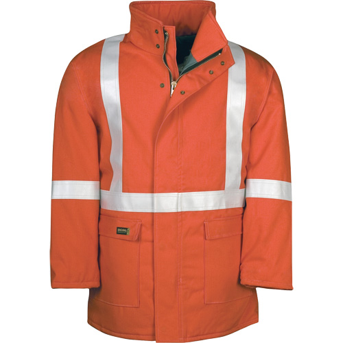 Westex UltraSoft? AllOut Quilt Lined Winter Parka with Reflective Stripes, Size, 4X-Large (Tall), Colour, High Visibility Orange, Arc Rating, 46 cal/cmý, Standard(s) Met, NFPA 70E/ASTM F1506, Size Type, Oversize Tall, Material Blend, 88% Cotton & 12% High Tenacity Nylon