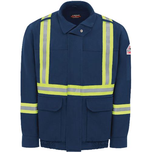 Men's Lined Bomber Jacket with Reflective Trim, Size, Small, Colour, Navy Blue, Arc Rating, 29 cal/cmý, Standard(s) Met, NFPA 2112, Shell Material, 7 oz. (235 g/mý) Excel FR? ComforTouch? Flame Resistant Twill (88% Cotton / 12% Nylon), Lining Material, 7 oz. (235 g/mý) Excel FR? Flame Resistant 100% Cotton