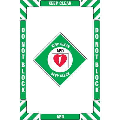 "AED Keep Clear" Floor Marking Kit, Height, Flat, Language, English with Pictogram, Material, Vinyl, Display Type, Adhesive, Size, 16" X 24", Legend, "AED Keep Clear Do Not Block"