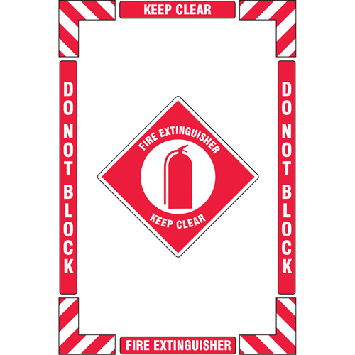 "Fire Extinguisher" Floor Marking Kit, Height, Flat, Language, English with Pictogram, Material, Vinyl, Display Type, Adhesive, Size, 16" X 24", Legend, "Fire Extinguisher Keep Clear Do Not Block"