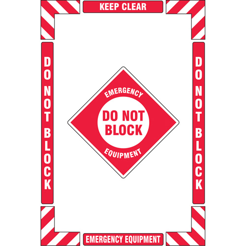 "Emergency Equipment" Floor Marking Kit, Height, Flat, Language, English with Pictogram, Material, Vinyl, Display Type, Adhesive, Size, 16" X 24", Legend, "Emergency Equipment Keep Clear Do Not Block"