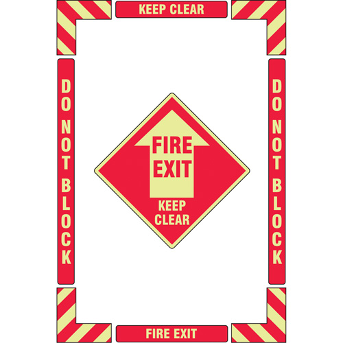 "Fire Exit" Floor Marking Kit, Height, Flat, Language, English with Pictogram, Material, Vinyl, Display Type, Adhesive, Size, 16" X 24", Legend, "Fire Exit Keep Clear Do Not Block"