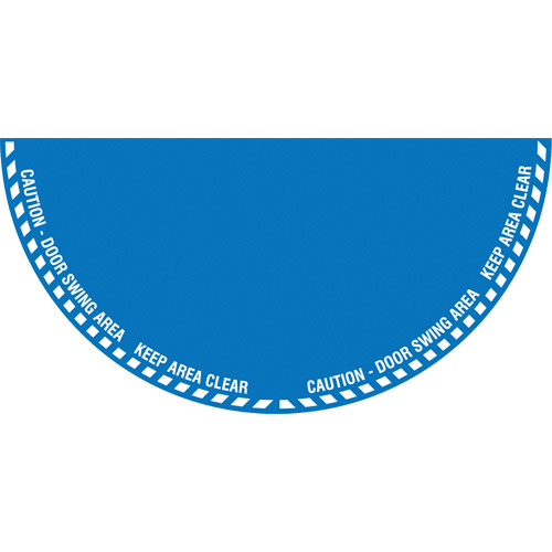 "Caution" Half Circle Swing Door Floor Sign, Height, Flat, Language, English with Pictogram, Material, Vinyl, Display Type, Adhesive, Size, 28" x 56", Legend, "Caution Door Swing Area Keep Area Clear"