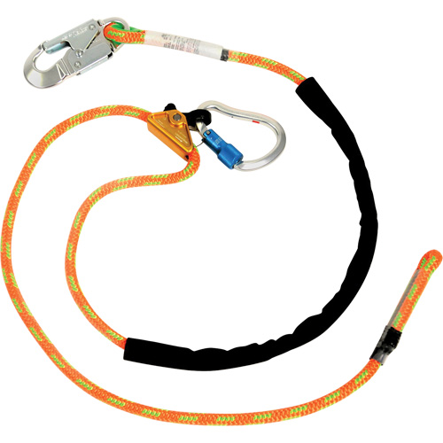 Adjustable Rope Lanyard, Length, 6', Meets/Exceeds CSA Class, F, Harness Connection, Locking Snap Hook, Anchorage Connection, Carabiner, Weight, 2 lbs., Rope Diameter, 7/16" Kernmantle