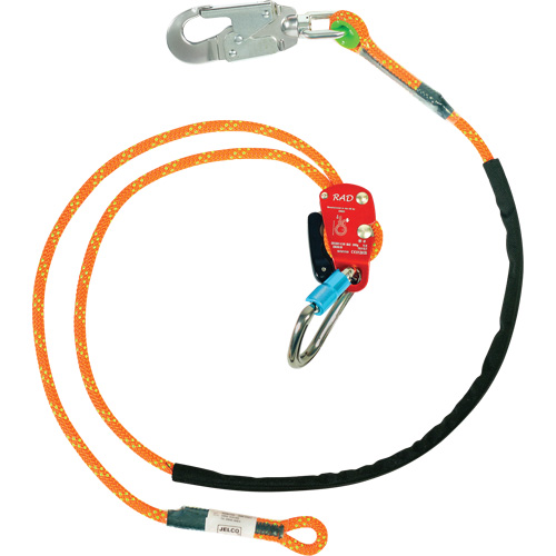 RAD Adjustable Rope Safety Lanyard, Length, 8', Meets/Exceeds CSA Class, F, Harness Connection, Snap Hook, Anchorage Connection, Carabiner, Weight, 2 lbs., Rope Diameter, 7/16" Kernmantle