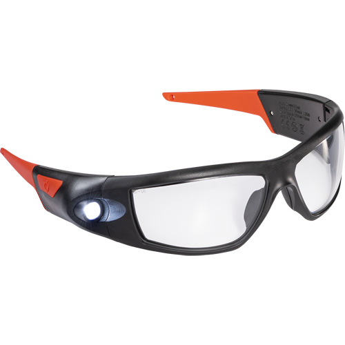 SPG500 Rechargeable Inspection Beam Safety Glasses, Standard(s) Met, ANSI Z87+, Lens Tint, Clear, Lens Coating, None, Beam Distance, 6' and more, Run Time, 11.5 hrs