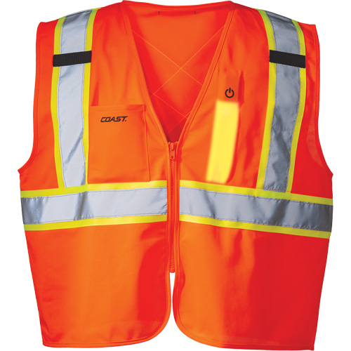 SV350 X-Back Safety Vest with Light, Colour, High Visibility Orange, Reflective Stripe Colour, Yellow & Silver, Size, Large, Material, Polyester