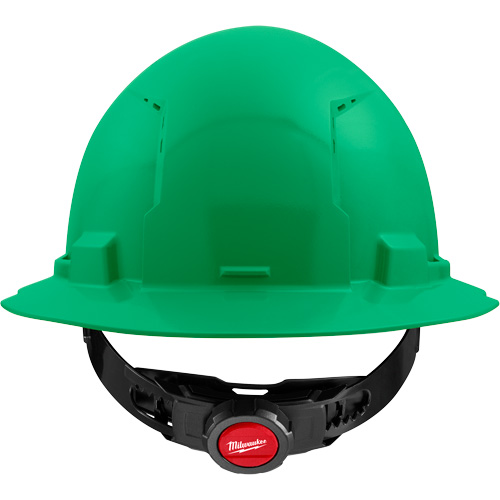 Full Brim Hardhat with 4-Point Suspension System, Suspension Type, Ratchet, Colour, Green, Venting Type, Vented, Certification(s), Meets/Exceeds CSA Type 1/ANSI Type I