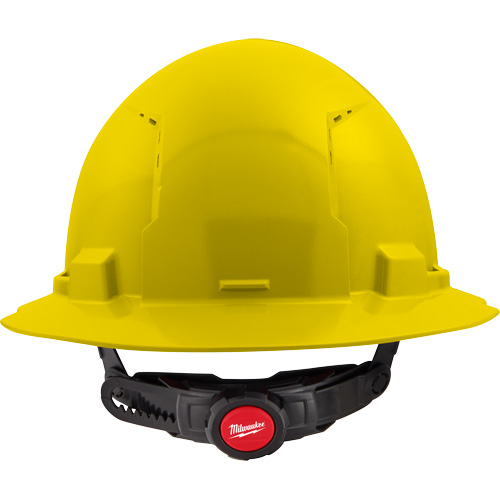 Full Brim Hardhat with 6-Point Suspension System, Suspension Type, Ratchet, Colour, Yellow, Venting Type, Vented, Certification(s), Meets/Exceeds CSA Type 1/ANSI Type I