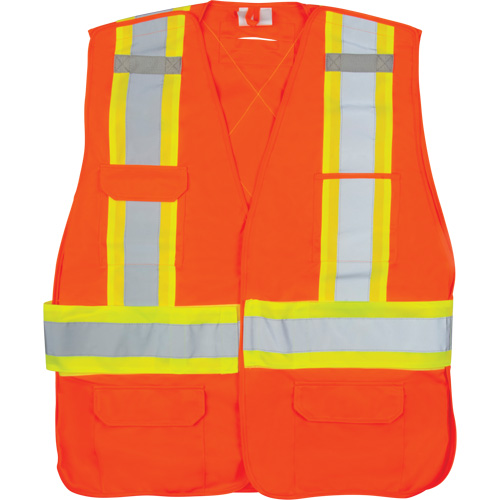 CSA-Compliant High-Visibility Surveyor Vest, Colour, High Visibility Orange, Reflective Stripe Colour, Yellow & Silver, Size, Medium, Material, Polyester, Manufacturer's Warranty, 1 Year Limited