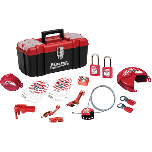 Basic Lockout Kit with Zenex? Thermoplastic Locks, No. of Components Included, 19, Type of Kit, Electrical/Valve, Usage Rating, Severe Use, Lock Body Width, 1-1/2"