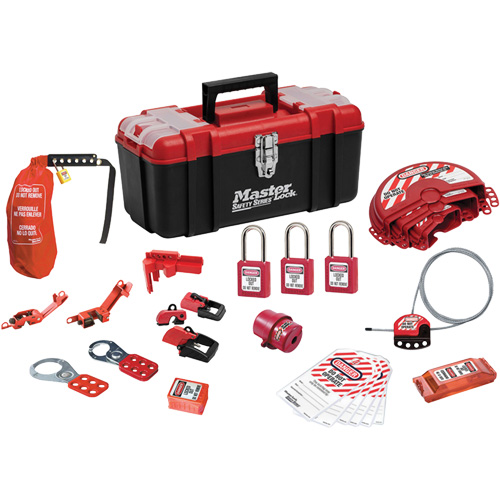 Standard Lockout Kit with Zenex? Thermoplastic Locks, No. of Components Included, 27, Type of Kit, Electrical/Valve, Usage Rating, Severe Use, Lock Body Width, 1-1/2"