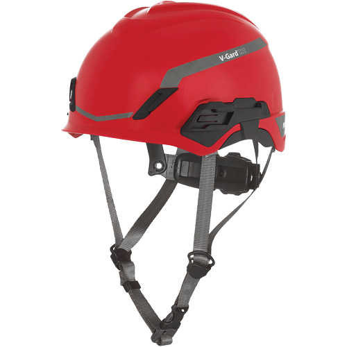 V-Gard? H1 Bivent Safety Helmet, Suspension Type, Ratchet, Colour, Red, Venting Type, Non-Vented, Certification(s), ANSI Type I/Meets/Exceeds CSA Type 1, Material, HDPE