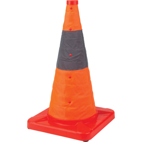 Collapsible Traffic Cone, Overall Height, 18", Colour, Orange, Reflective Collars, 4", Manufacturer's Warranty, 1 Year Limited