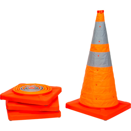Collapsible Traffic Cone, Overall Height, 28", Colour, Orange, Reflective Collars, 4", Manufacturer's Warranty, 1 Year Limited