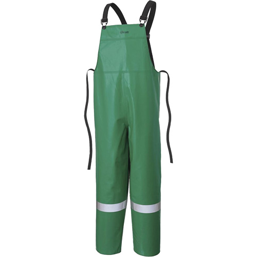 P43 035 CA-43? FR Chemical- & Acid-Resistant Safety Bib Pants, Size, Medium, Colour, Green, Material, 10 oz/ydý FR PVC & Polyester, Standard(s) Met, CGSB 155.20-2000, Type 3 & ASTM F739-07