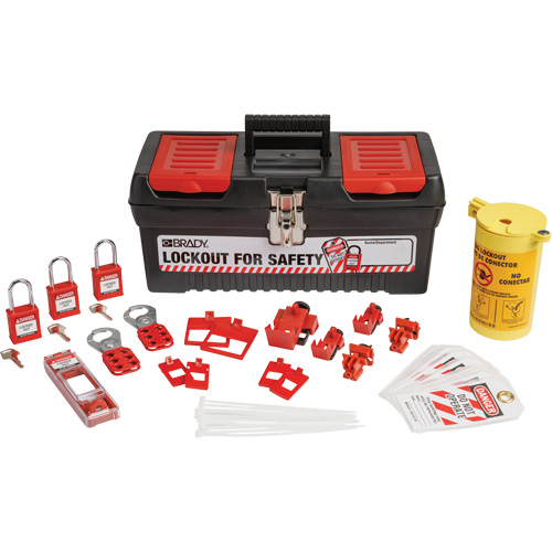 Electrical Lockout Tagout Kit with Nylon Safety Lockout Padlocks in Toolbox, No. of Components Included, 33, Type of Kit, Electrical
