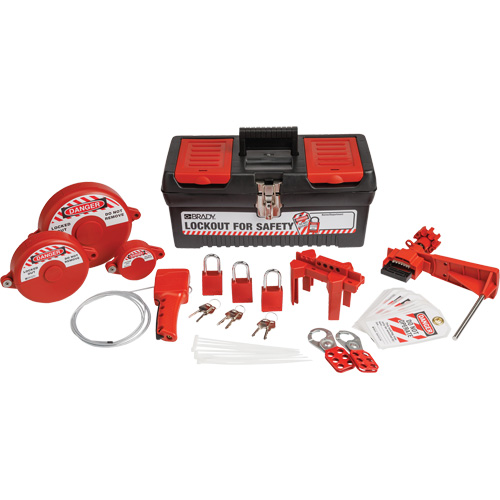 Lockout Tagout Kit with Aluminum Safety Padlocks in Toolbox, No. of Components Included, 32, Type of Kit, Valve