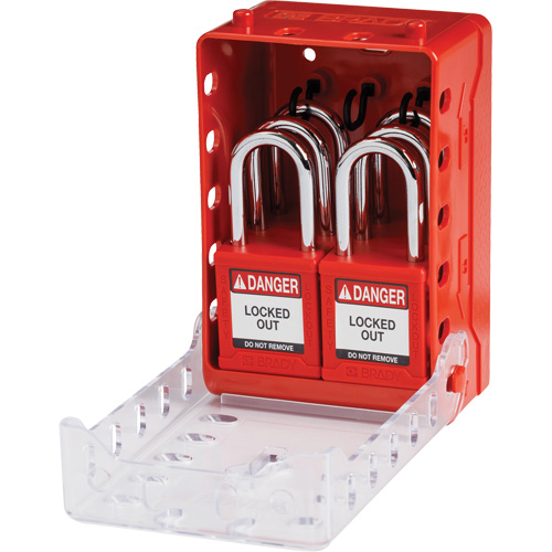 Ultra Compact Group Lockout Box with Nylon Safety Lockout Padlocks, Max. No. of Padlocks, 7, Colour, Red