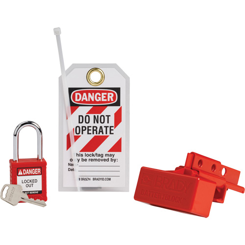 BatteryBlock Forklift Power Connector Lockout with Nylon Safety Padlock, No. of Components Included, 3, Type of Kit, Electrical