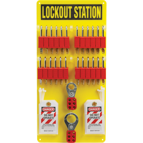 Lockout Board with Keyed Different Nylon Safety Lockout Padlocks, Padlocks Included, Included, Type of Padlocks Included, Plastic, Padlock Capacity, 24