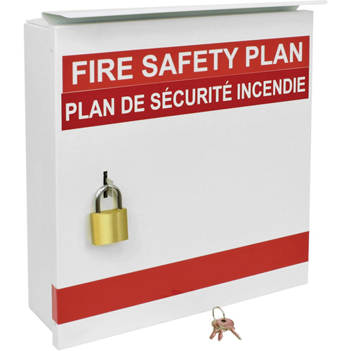 Fire Safety Plan Box, Material, Metal, Width, 13.375", Length, 13.375", Depth, 4.25", Language, Bilingual