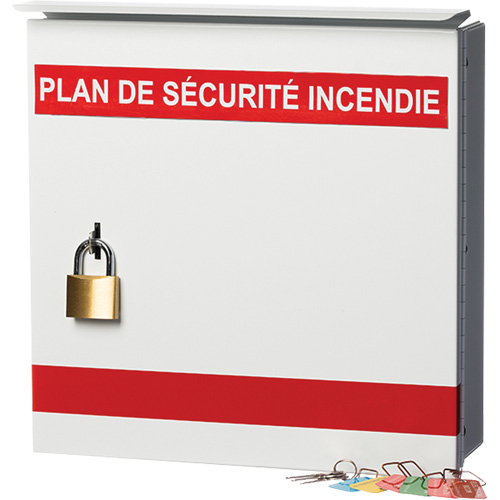 Fire Safety Plan Box, Material, Metal, Width, 13.375", Length, 13.375", Depth, 4.25", Language, French