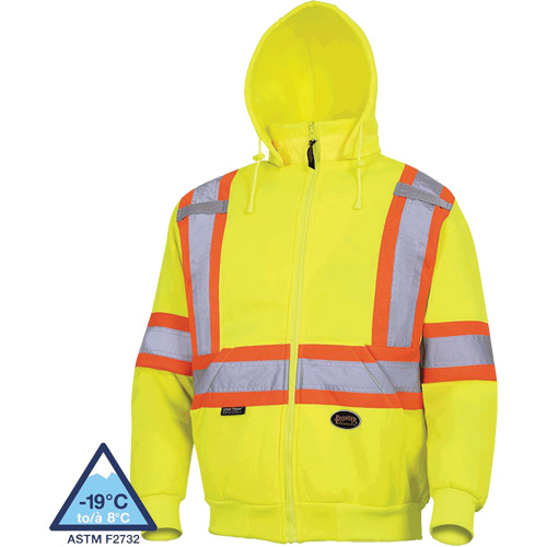6925 Hoodie, Background Colour, High Visibility Yellow, Reflective Stripe Colour, Silver/Orange, Size, X-Large, Material, Fleece/Polyester, Additional Certification(s), ANSI/ISEA 107-2020 Class 3 Type P & R