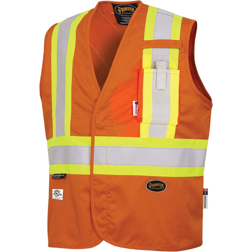 7728 FR-Tech? Flame-Resistant Arc Safety Vest, Material, Cotton/Nylon, Size, Large, Colour, High Visibility Orange, Standard(s) Met, ASTM F1506/NFPA 2112/NFPA 70E, Standard(s) Met, CSA Z462-21, CGSB 155.20-2017, CSA Z96-22 Class 2 Level 2, Thermal Protective Performance (TPP), 9 cal/cmý