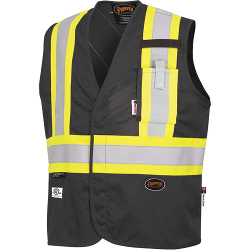 7729 FR-Tech? Flame-Resistant Arc Safety Vest, Material, Cotton/Nylon, Size, 4X-Large, Colour, Black, Standard(s) Met, ASTM F1506/NFPA 2112/NFPA 70E, Standard(s) Met, CSA Z462-21, CGSB 155.20-2017, CSA Z96-22 Class 2 Level 2, Thermal Protective Performance (TPP), 9 cal/cmý