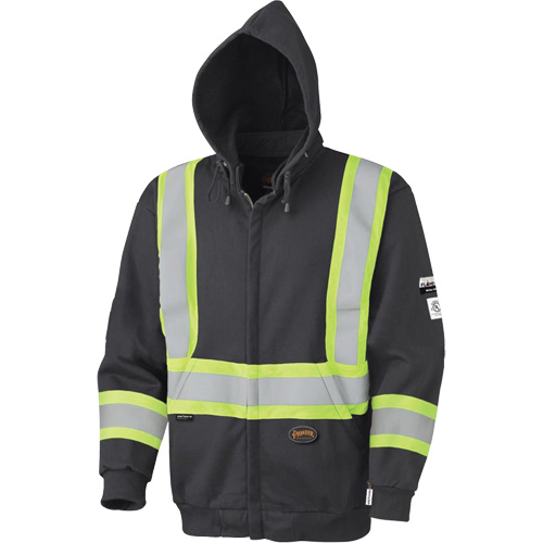 337SF Flame-Resistant Zip-Style Safety Hoodie, Material, Cotton, Size, 6X-Large, Colour, Black, Men's/Women's, Men's, Additional Certification(s), ANSI/ISEA 107-2020 Class 1 Type O, CSA Z462-2021, CGSB 155.20-2017, CSA Z96-22 Class 1 Level 2 & Class 1 Level FR, Thermal Protective Performance (TPP), 12.6 cal/cmý