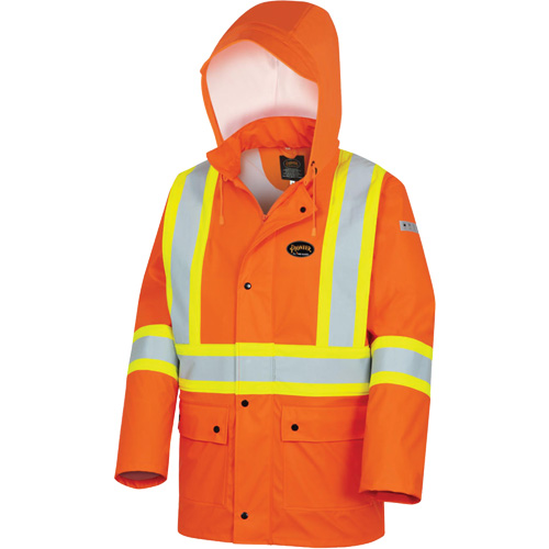 5892PKT High-Visibility FR Waterproof Safety Jacket, Size, 2X-Large, Colour, High Visibility Orange, Additional Certification(s), CSA Z96-22 Class 2 Level 2, ANSI/ISEA 107-2020 Class 3 Type P and R, CGSB 155.20, 2000, ASTM D6413-13, Reflective Colour, Silver & Yellow